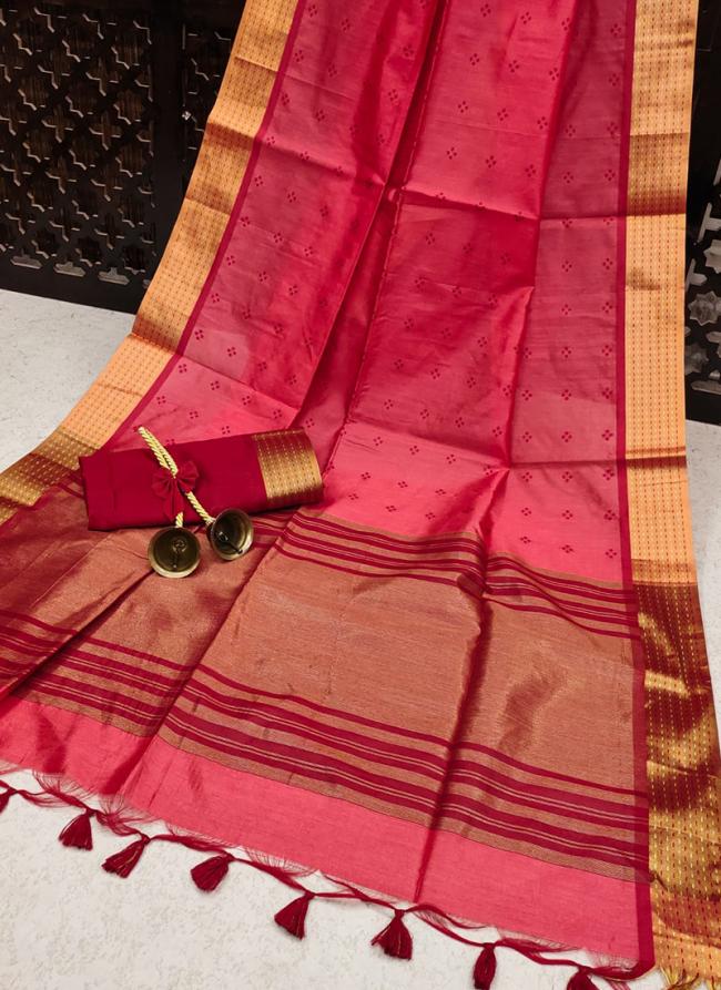Tussar Silk Rani Festival Wear Weaving Saree